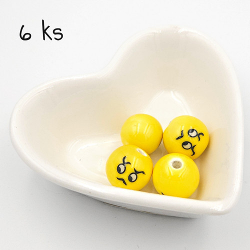 Korálek - nabručený smajlík 14 mm, 6 ks