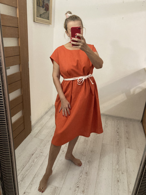 Ľanové Šaty s Vreckami /ORANGE/