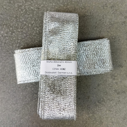 Dekorační stuha s lurexem a drátem 40 mm , 2m