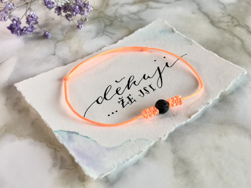 Náramek šňůrka orange, láva černá — foto 1