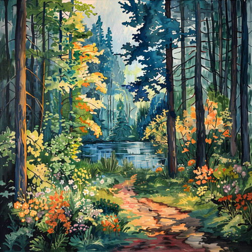 Obraz na platně V lese, 40x40 cm.