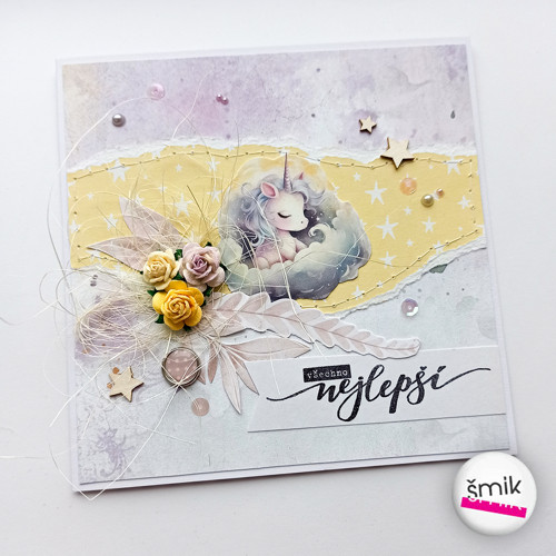 UNI přání s jednorožcem Yellow Stars UnicornSweet
