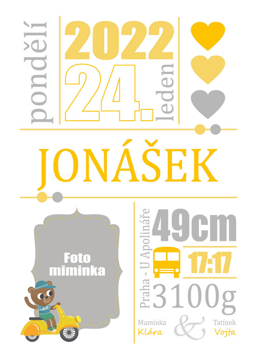 Pamětní list k narození miminka - s fotkou