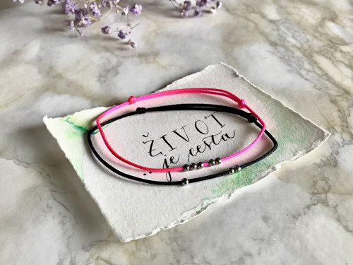 Náramek šňůrka set pink/black — foto 1