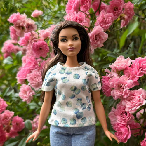 Tričko pro baculku Barbie (curvy) - lístečky — foto 1