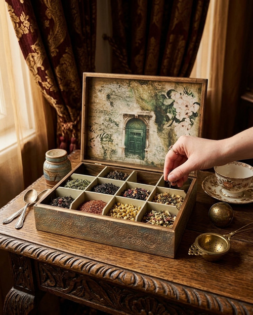 Luxusní dřevěná krabička na čaj Secret Garden