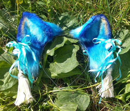 Chlupatá fantasy ouška - modrá, tyrkysová