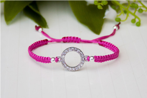 Šnúrkový náramok - Kruh s kamienkami magenta ružo