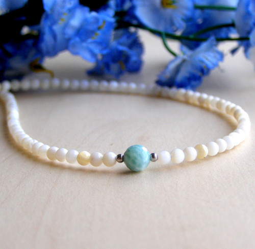 LARIMAR BROUŠENÝ*PŘÍRODNÍ PERLEŤ*náhrdelník 42cm
