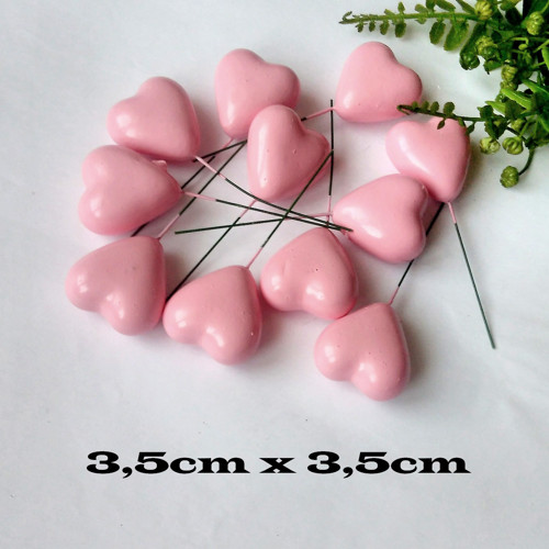 Růžové srdíčko na drátku 2,5cmx2,5cm - 1ks