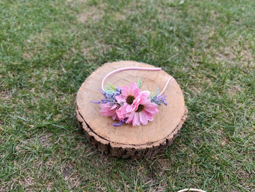 Květinová čelenka levandule s kopretinami - růžová