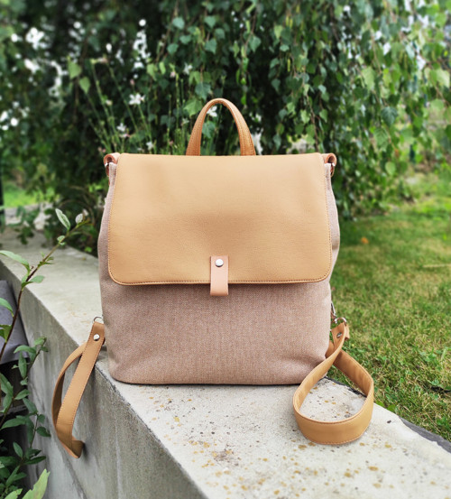 Vanessa backpack velbloudí s tkanou látkou