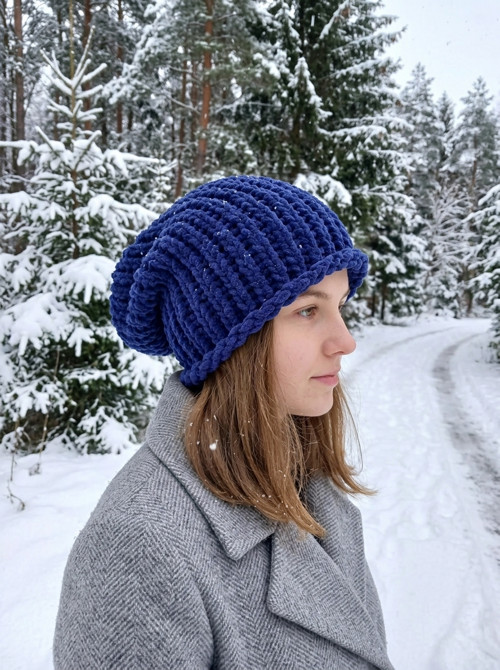 Pletená spadlá čepice (inkoustově modrá)