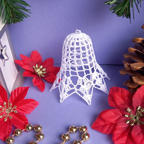 Háčkovaný zvonek, bílý filet jednoduchý