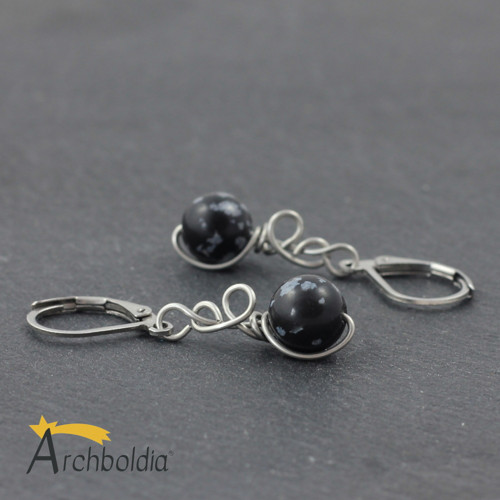 Náušnice Zrození s vločkovým obsidiánem - S.Steel