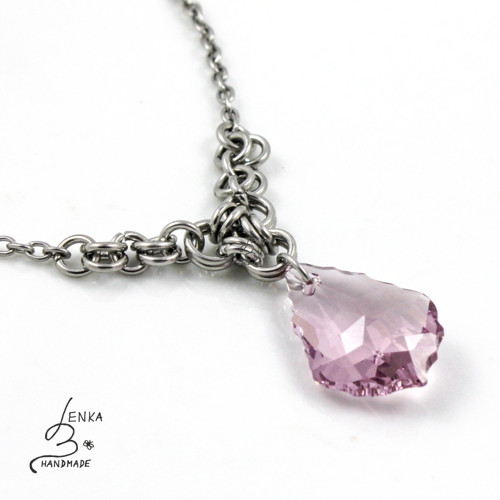 Náhrdelník Swarovski baroko Light Amethyst kroužky