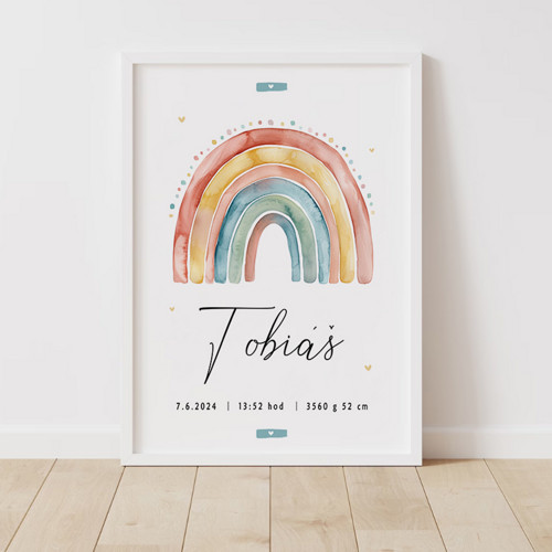 Plakát A3 s údaji o narození / Duha