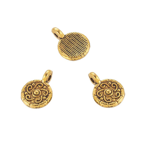 Placička s ornamenty 9mm starozlatá, 5ks