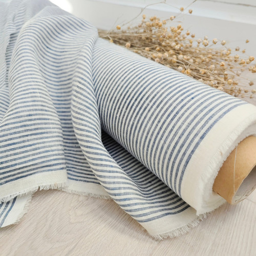 100% len MEDITERRANEAN BLUE/WHITE stripes 130g/m2