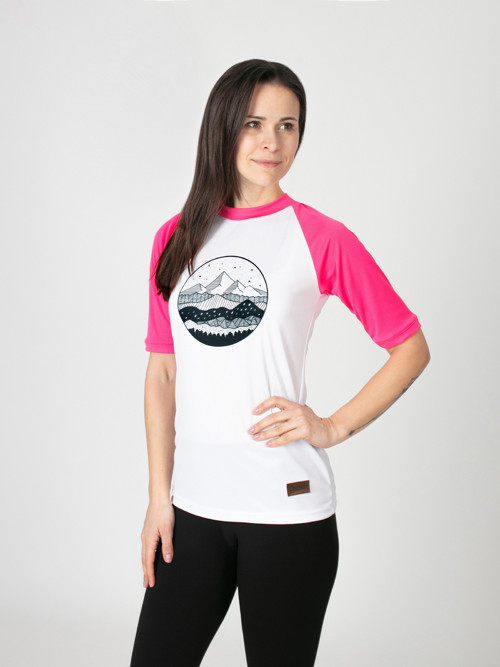Drexiss CoolMax tričko MOUNTAINS PINK krátký rukáv