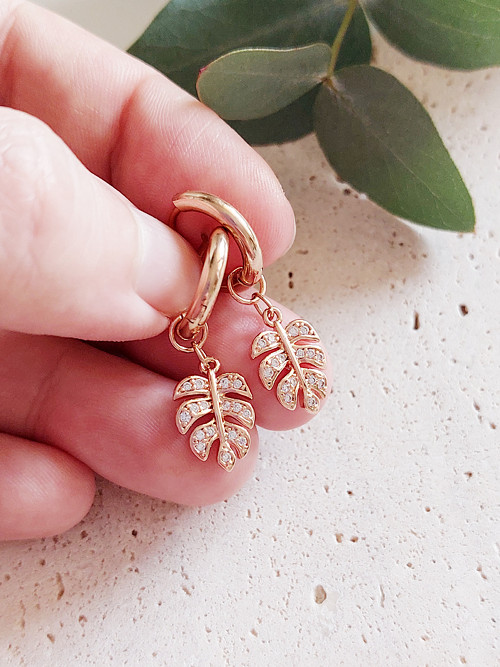 Kruhové náušnice • MONSTERA • rose gold NEREZ OCEL