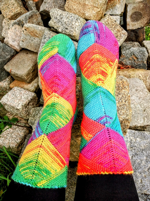 Pletené ponožky Harlequin duha vel.38-39.