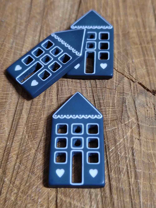 Knoflík dekorační domeček 18x34 mm petrolejový