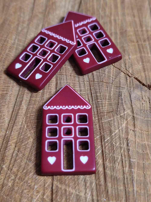 Knoflík dekorační domeček 18x34 mm bordó