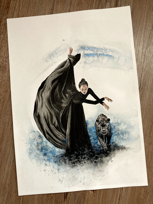 Elegance pohybu - akvarelová malba, A3