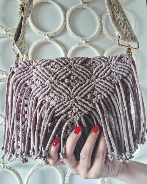 Boho kabelka Ombré / hnědá a starorůžová
