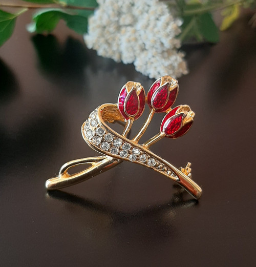 Půvabná starožitná brož tulipány, Jablonecko