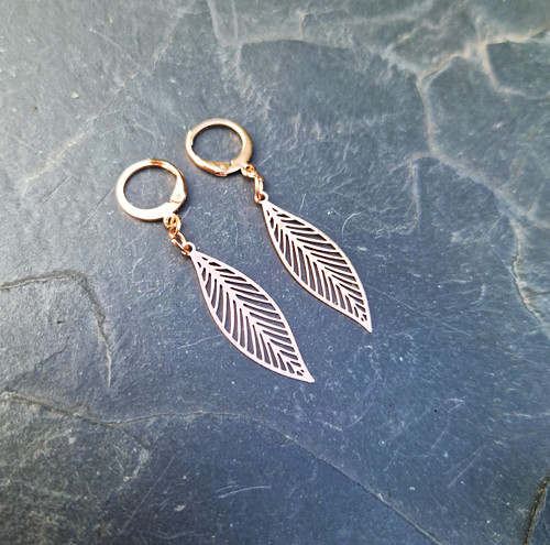 Ocelové náušnice*listy*rosegold