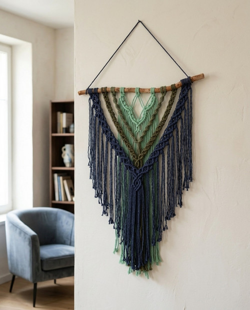 Macramé závěsná dekorace - modrozelená