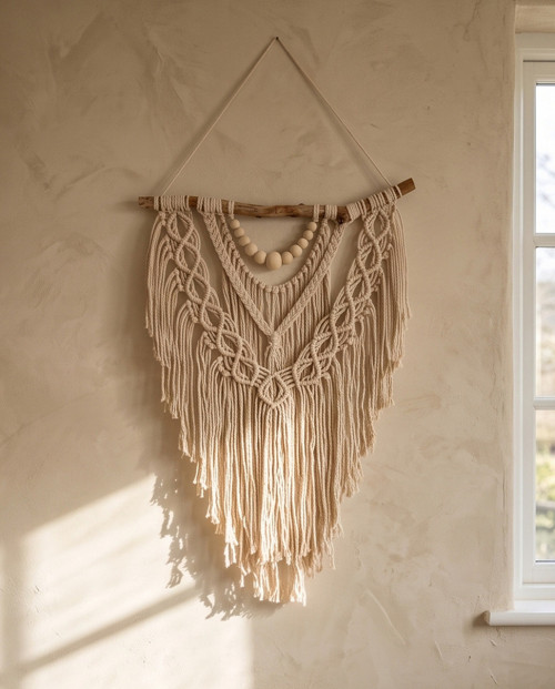 Macramé závěsná dekorace - béžová — foto 1
