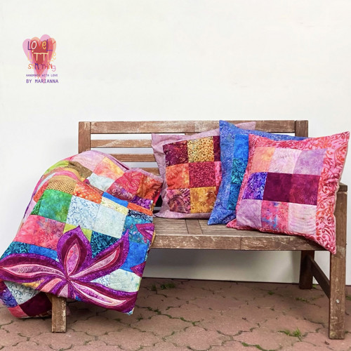 Batikový patchwork set - prehoz a vankúše
