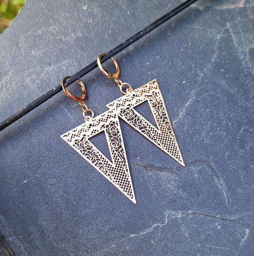Ocelové náušnice*trojúhelníky*rosegold
