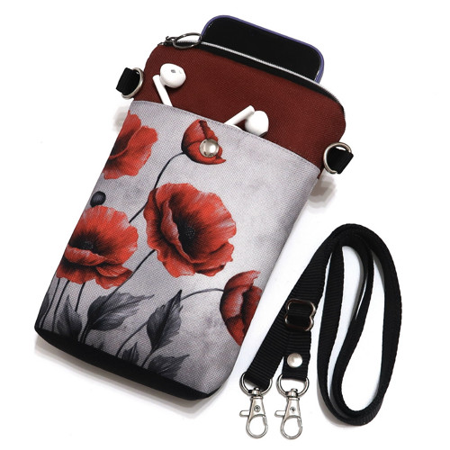 VLČÍ MÁKY NA ŠEDÉ - taštička crossbody na mobil