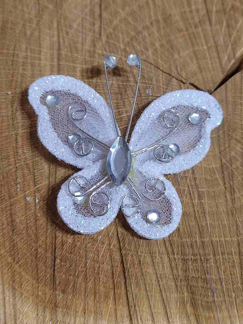 Motýl k našití 5x5,5 cm s kamínky barva bílá