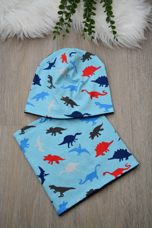 Čepice classic & nákrčníkem -Barevný dino, vel. 50