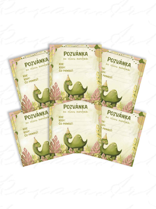 Dětské pozvánky na oslavu - Dinosaurus (6 ks)