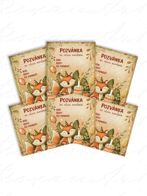 Dětské pozvánky na oslavu - Liška (6 ks)