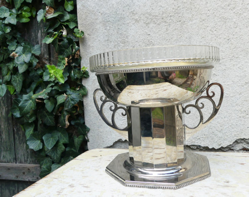 Art Deco nástolec se skleněnou mísou