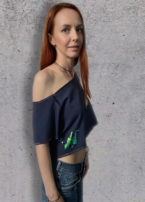Modře Tričko Top Holografické Origami