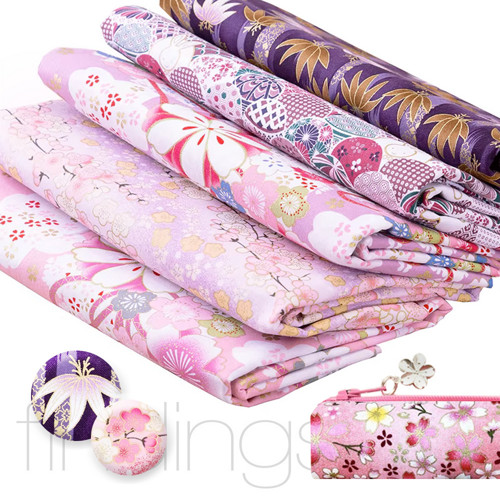 Japonské látky 5x 20x25cm / Růžovo fialový mix