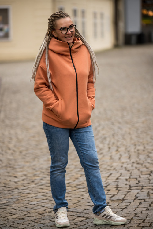 Mikinový kabátek Vanda kratší oranžovo-hnědý