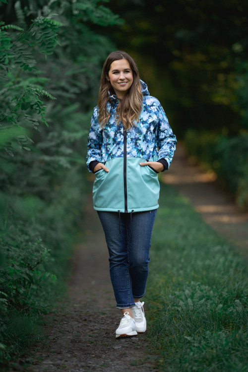 Softshellová bunda Lili kombi modré listí + mint