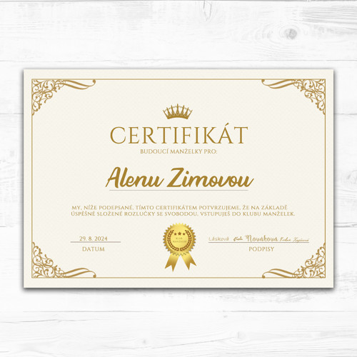 Certifikát pro budoucí manželku ( verze PDF )