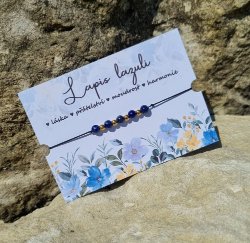 Náramek LAPIS LAZULI AA šňůrkový 4mm GOLD