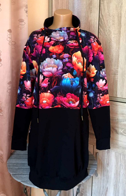 Mikinové šaty s květinami, 3XL