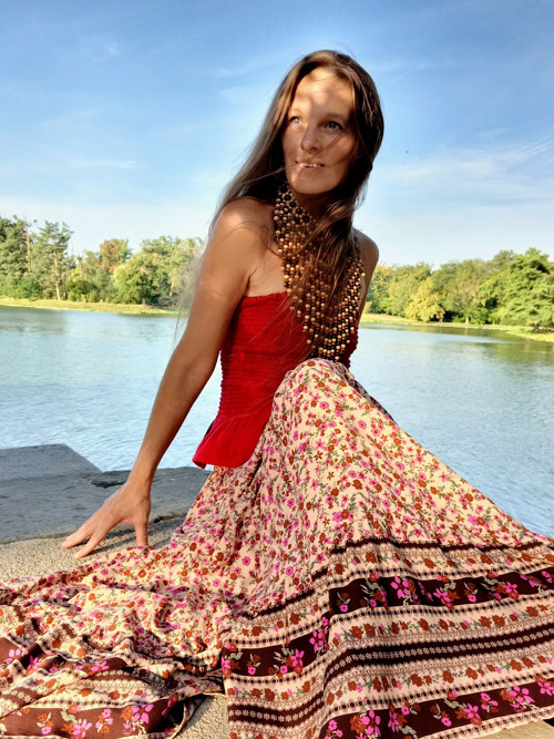Maxi Boho Sukně S Bordurou Běžová — foto 1